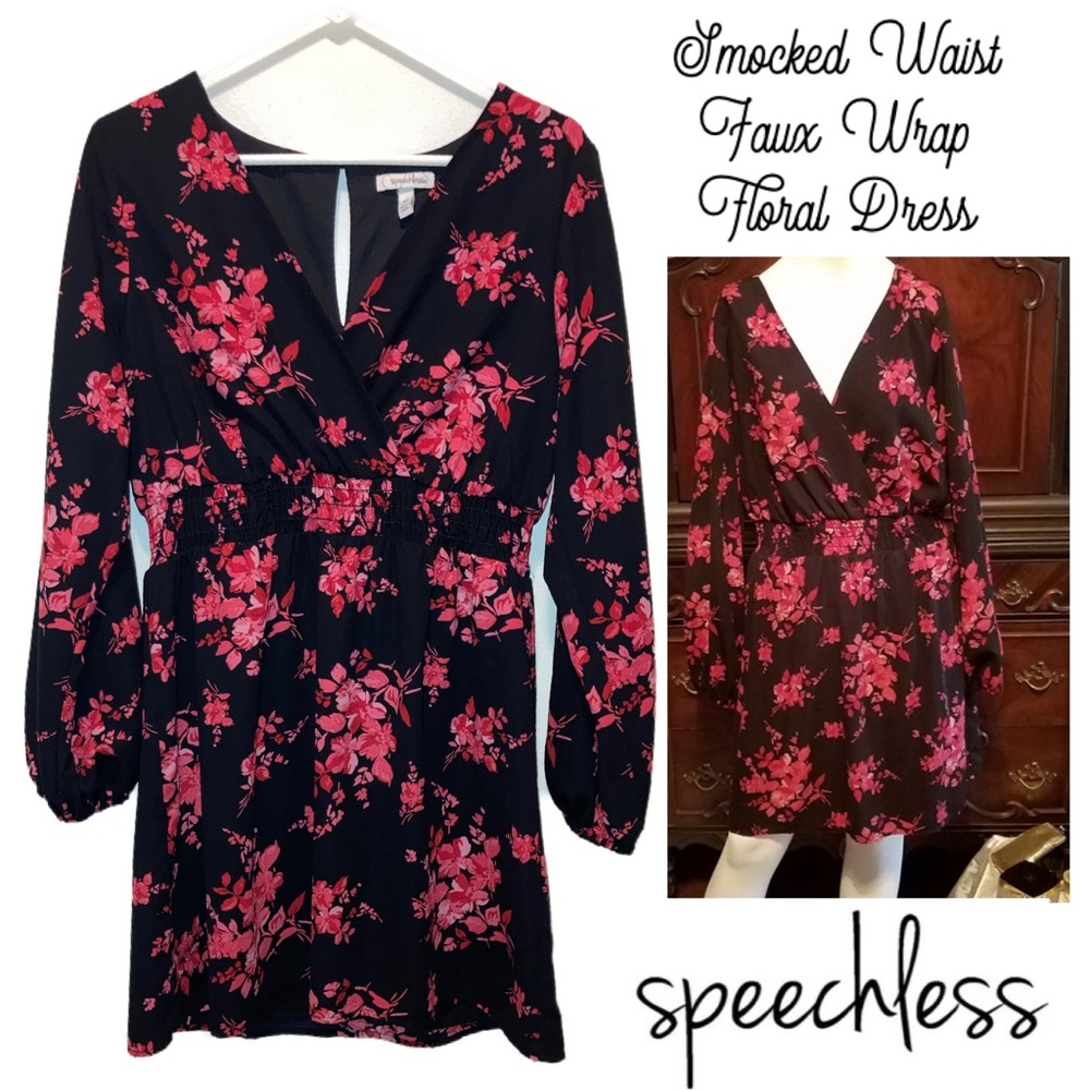 Speechless Smocked Waist Faux Wrap Floral Dress